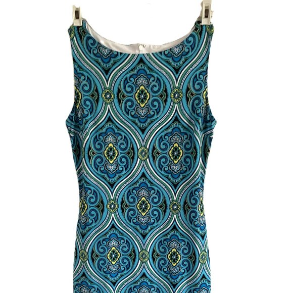 CACHE Sheath Dress, Stretch mesh, shirred panel, sleeveless, size 4, Blue, Green - Picture 2 of 8